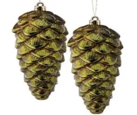 10" Metallic Pine Cone Ornament, 2 Per Box