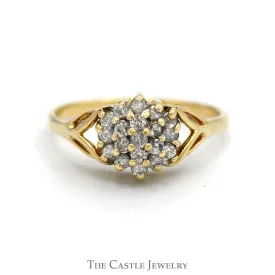 1/2cttw Round Diamond Flower Cluster Ring with Split Shank Sides in 10k Yellow Gold