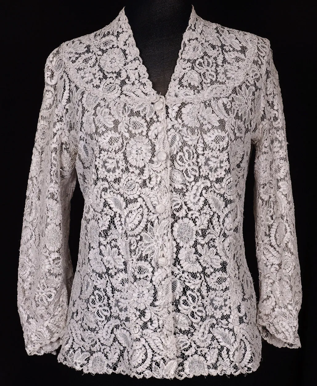 1950s Alencon Lace Blouse - Gray - M