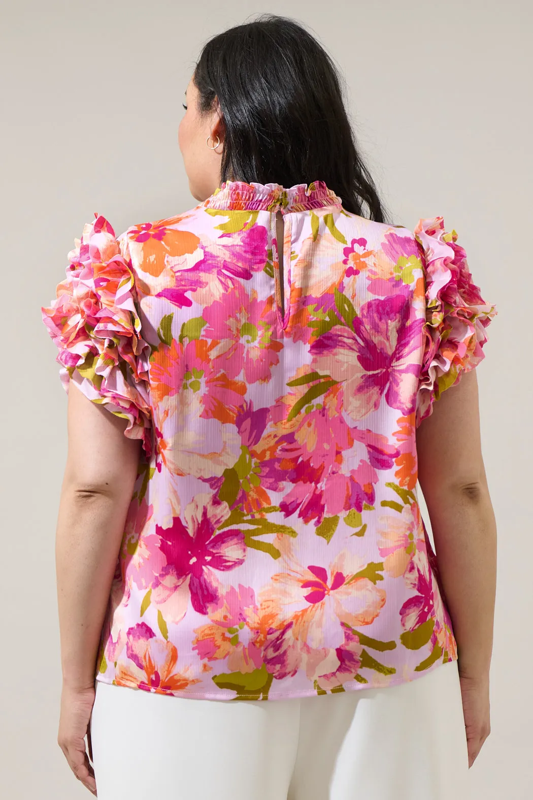 Abigal Floral Brenna Mock Neck Ruffle Blouse Curve