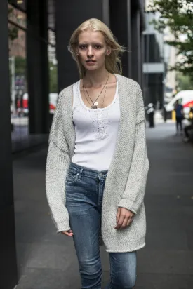 Alpaca  pearl grey knit cardigan.