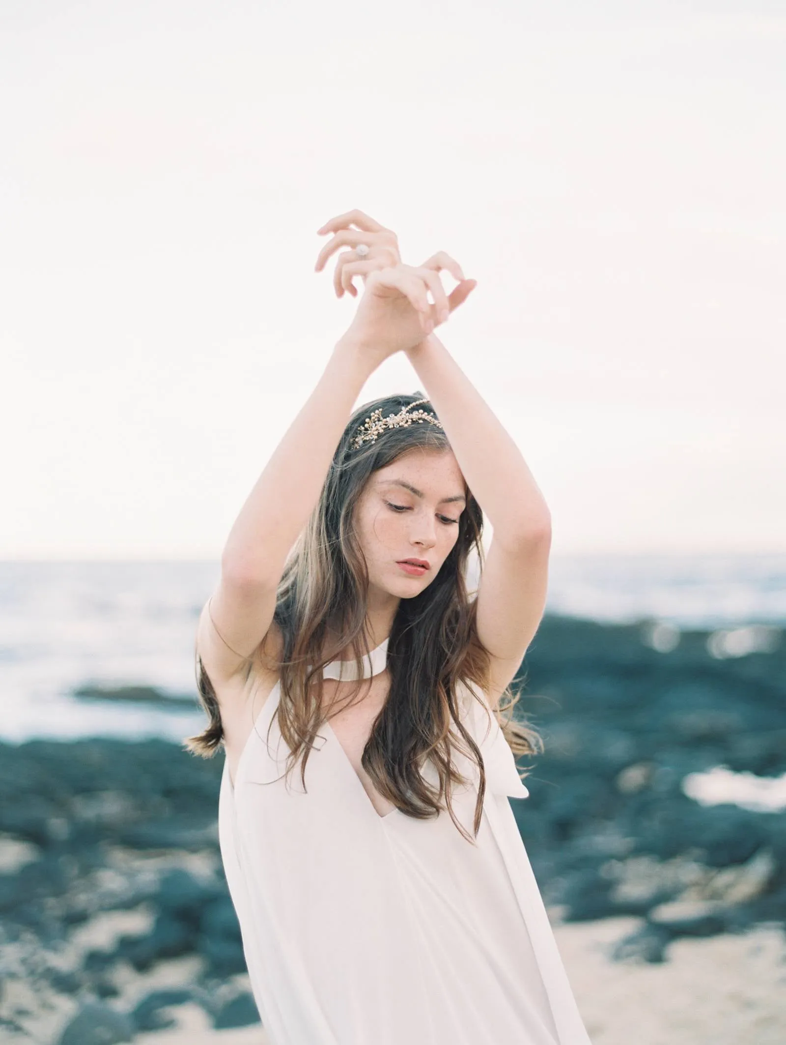 AMIRA | Crystal and Gold Pearl Wedding Crown