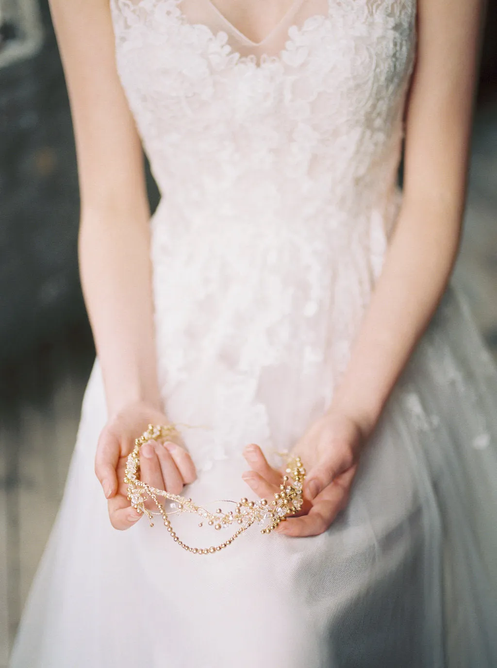 AMIRA | Crystal and Gold Pearl Wedding Crown