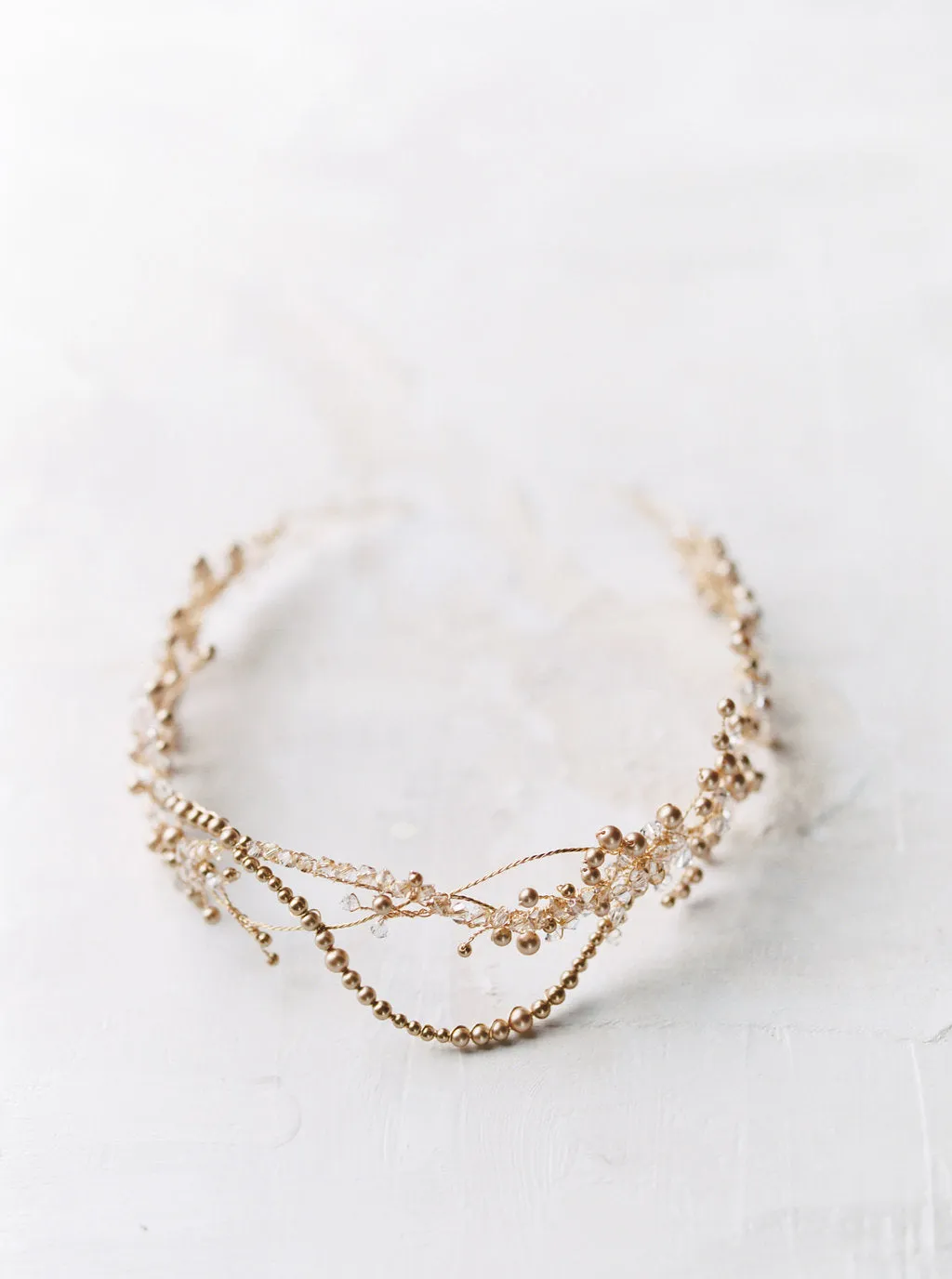 AMIRA | Crystal and Gold Pearl Wedding Crown