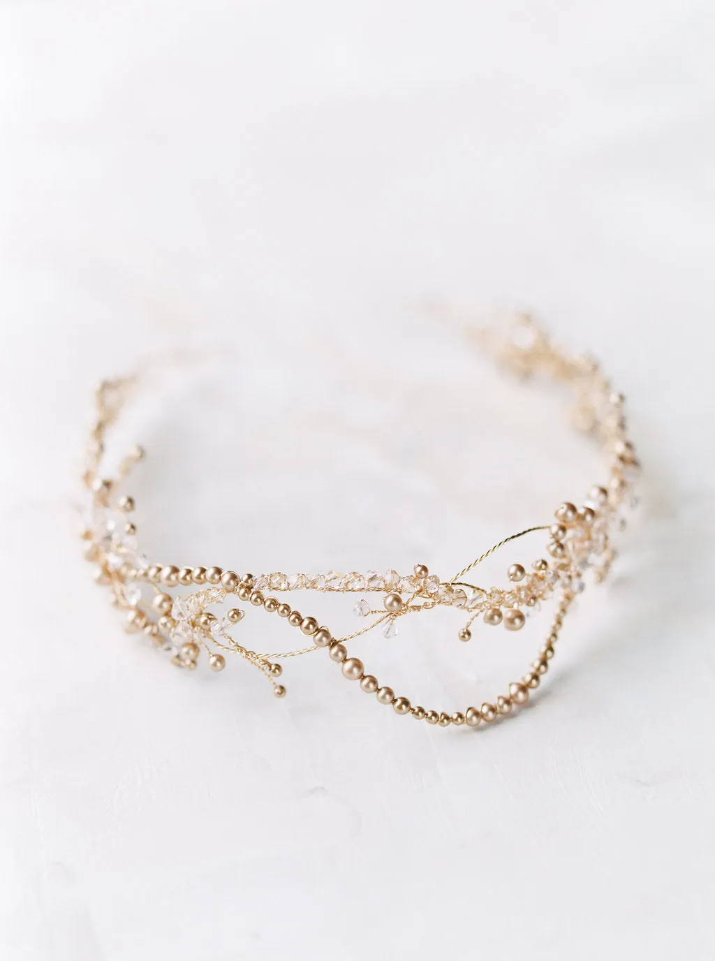 AMIRA | Crystal and Gold Pearl Wedding Crown