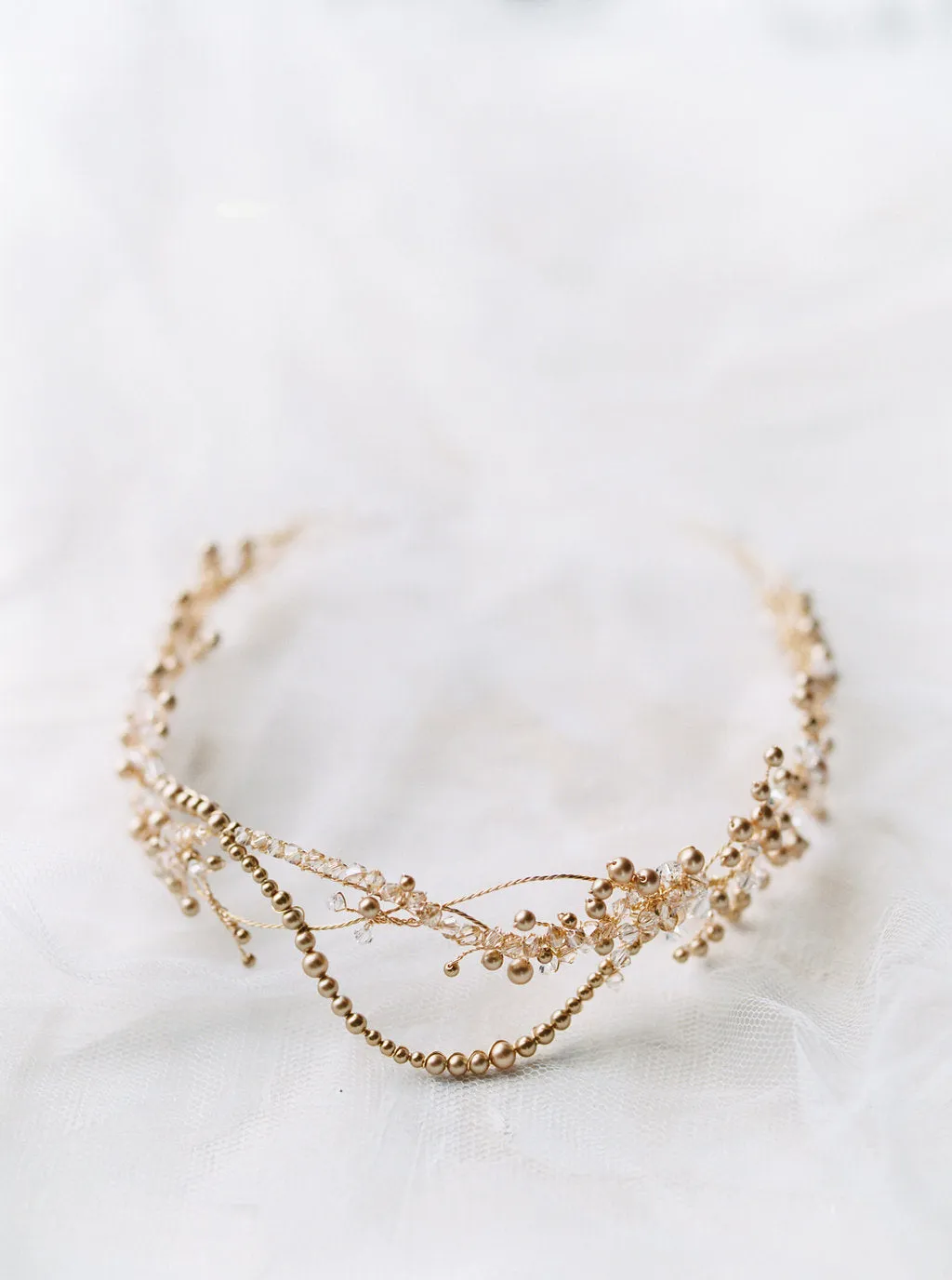 AMIRA | Crystal and Gold Pearl Wedding Crown