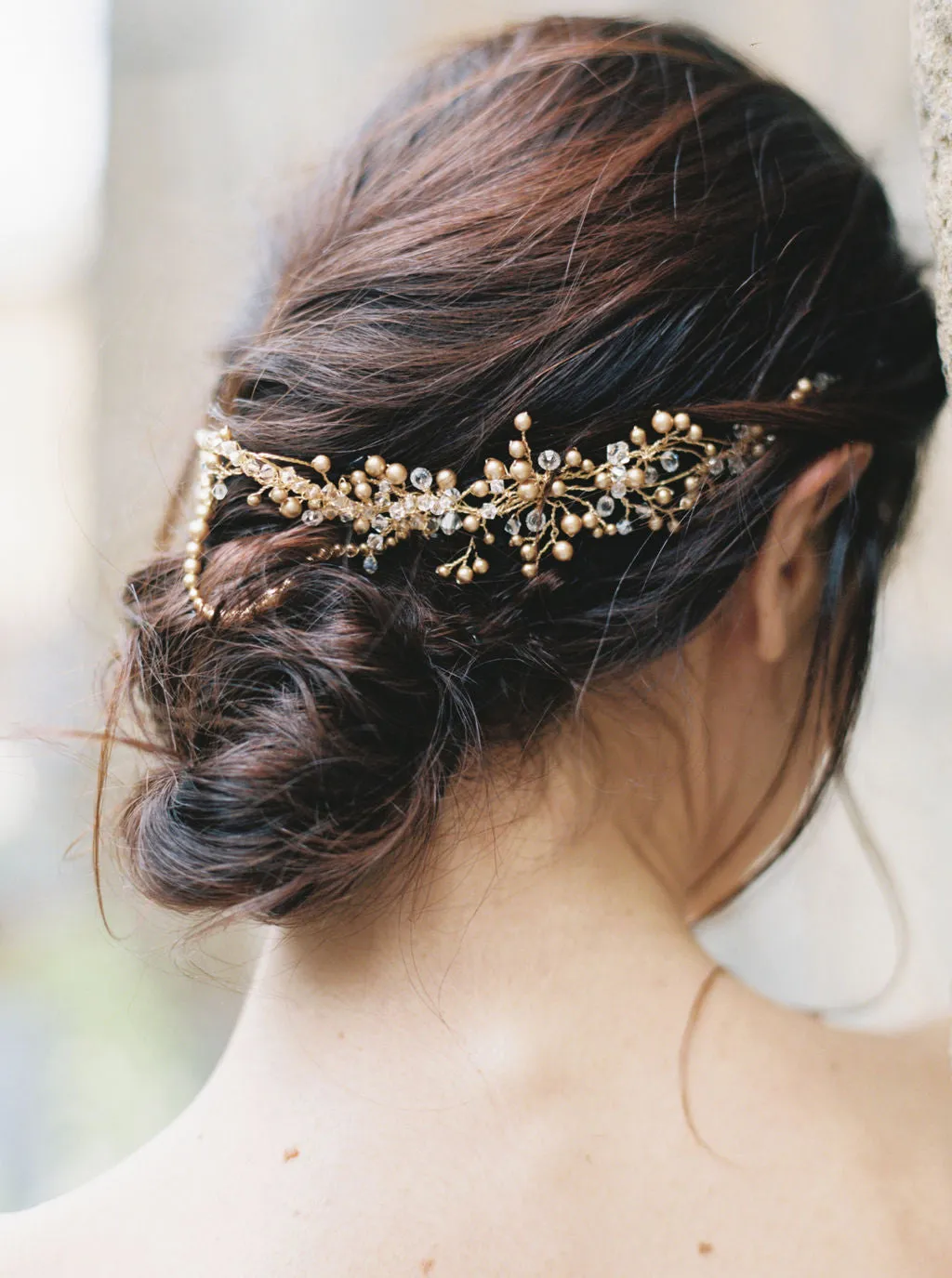 AMIRA | Crystal and Gold Pearl Wedding Crown