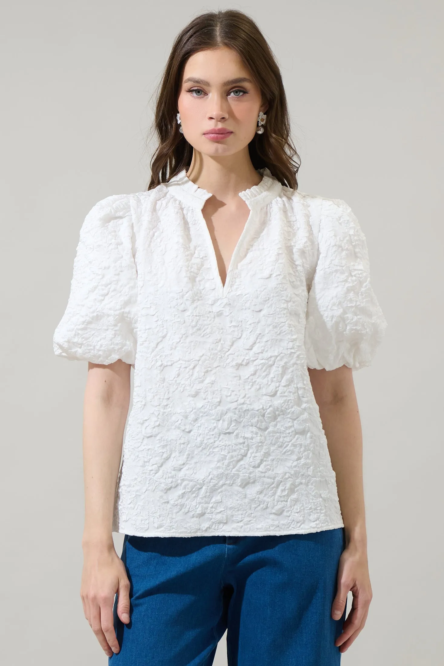 Arielle Jacquard Split Neck Top