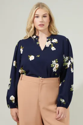 Arlene Floral Split Neck Blouse Curve