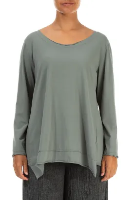 Asymmetric Hem Sage Cotton Blouse