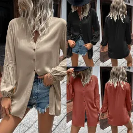 Autumn And Winter New European And American Leisure Loose Single-breasted Shirt Dress