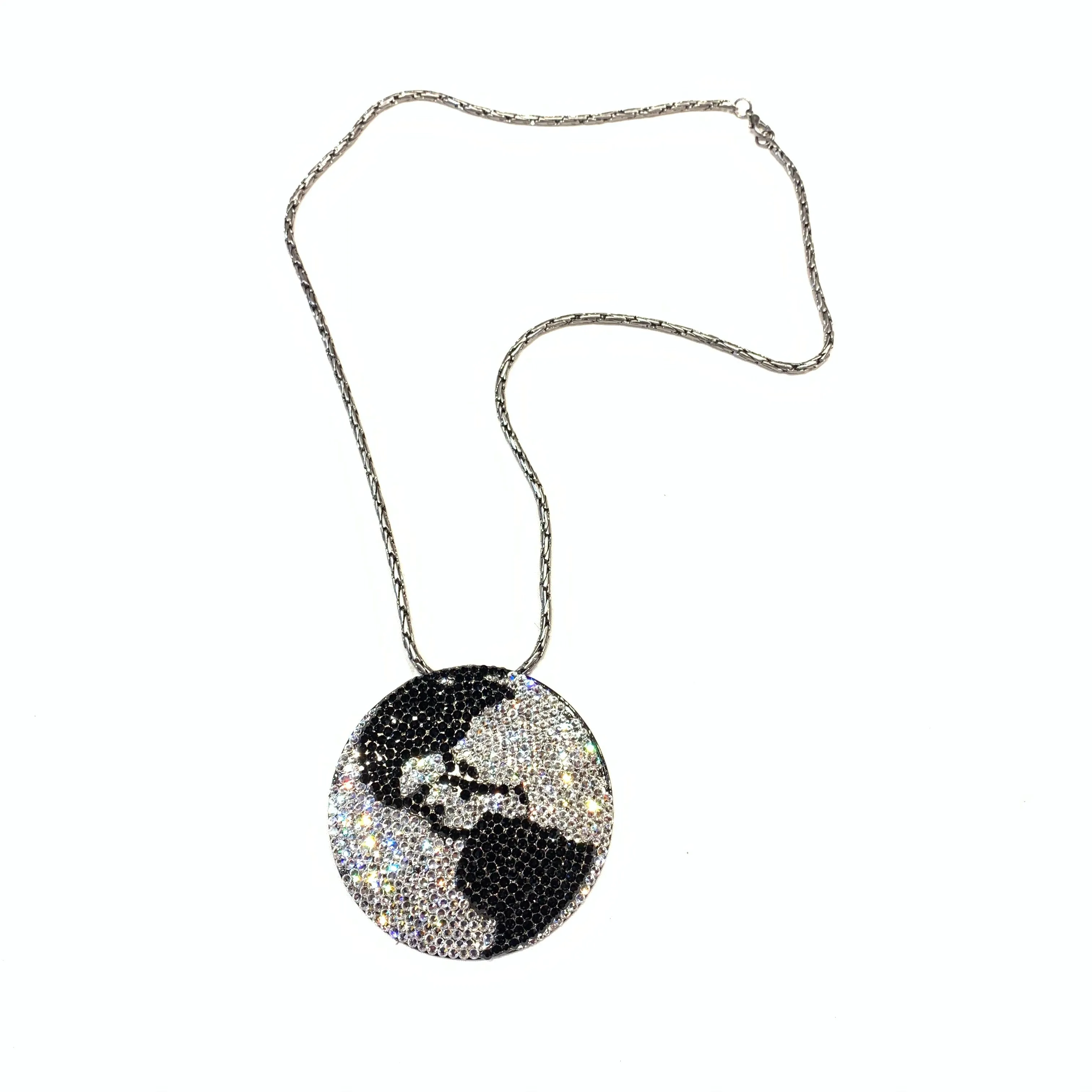 b.b. Simon Black & Silver Globe Fully Loaded Swarovski Crystal Necklace