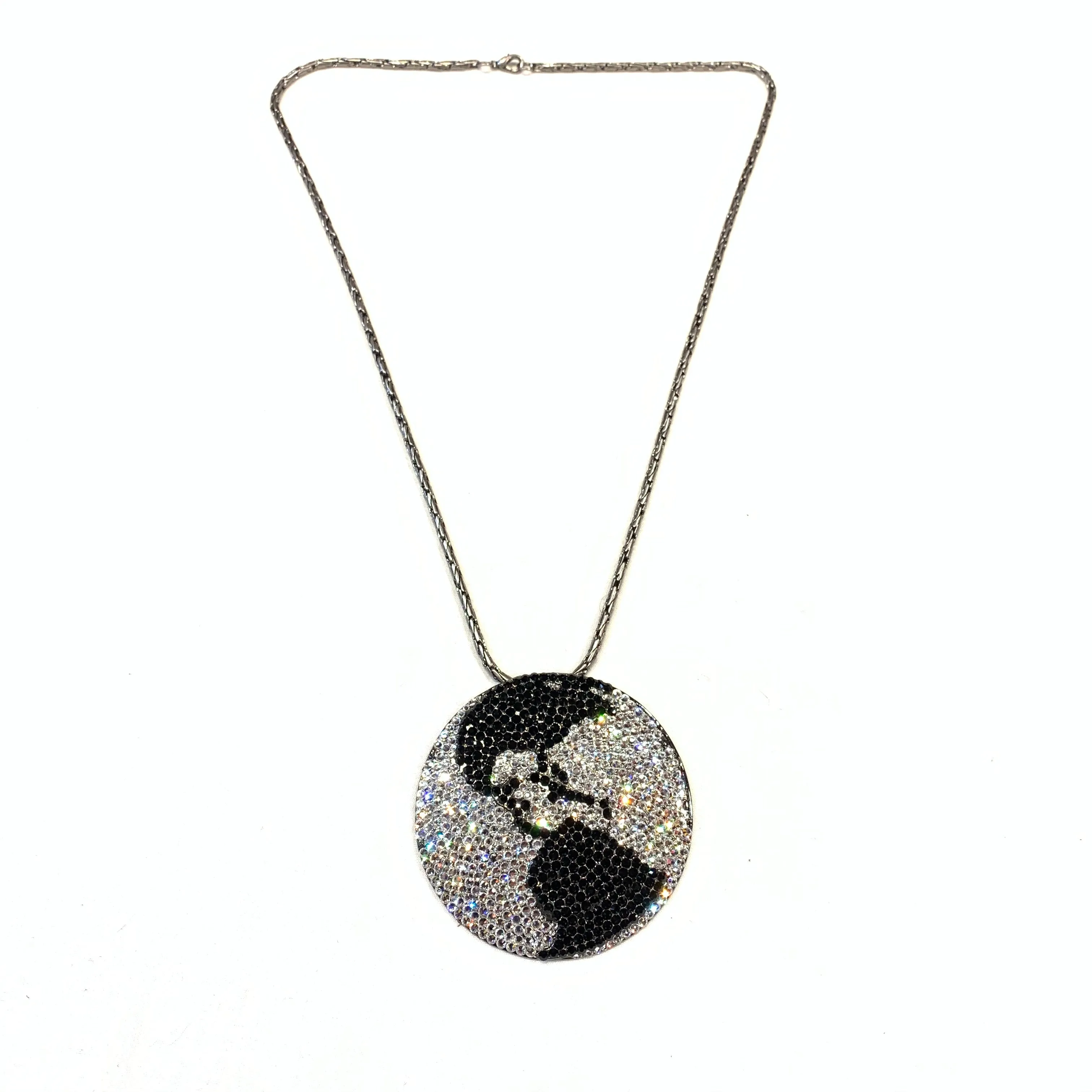 b.b. Simon Black & Silver Globe Fully Loaded Swarovski Crystal Necklace