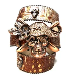 b.b. Simon Brown Pirate Skull Head Leather Crystal Belt