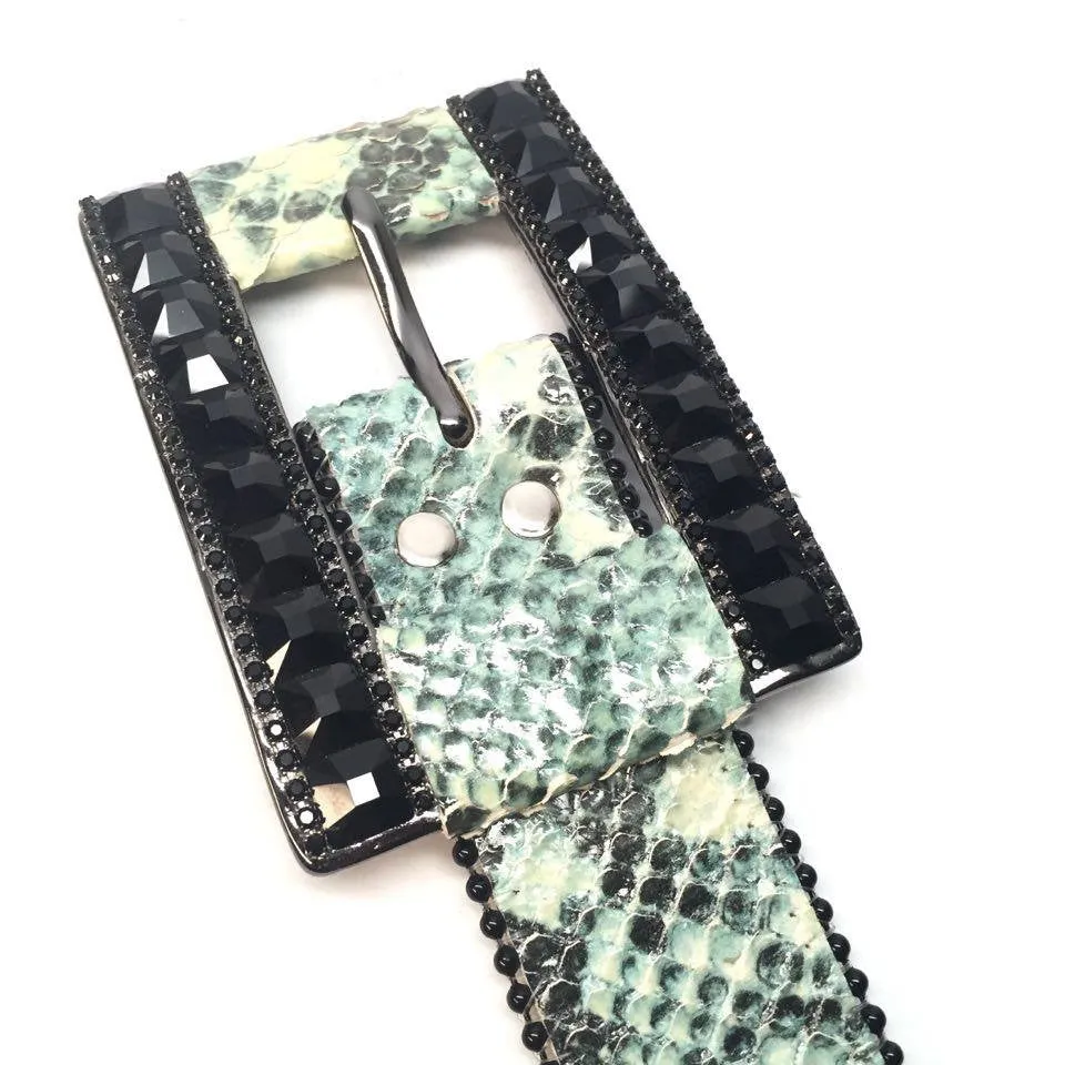 b.b. Simon Natural Lime Python Crystal Belt