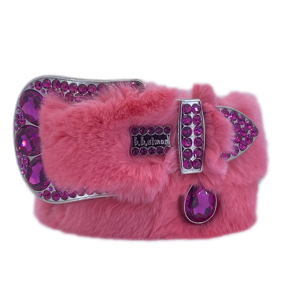 b.b. Simon Pink Fur Purple Crystal Belt