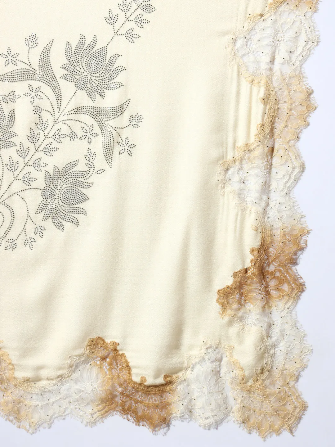 beige shawl with lace and swarovski-ladies kashmiri shawl