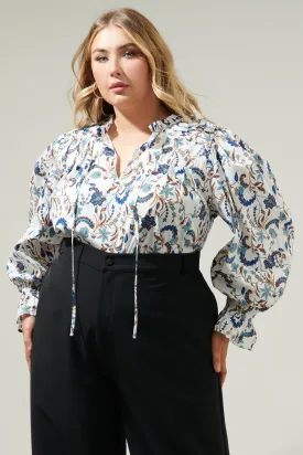 Blanche Floral Russo Pleated Long Sleeve Blouse Curve