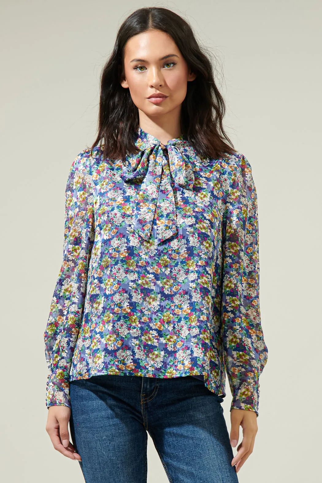 Candice Floral Rush Hour Bow Tie Blouse