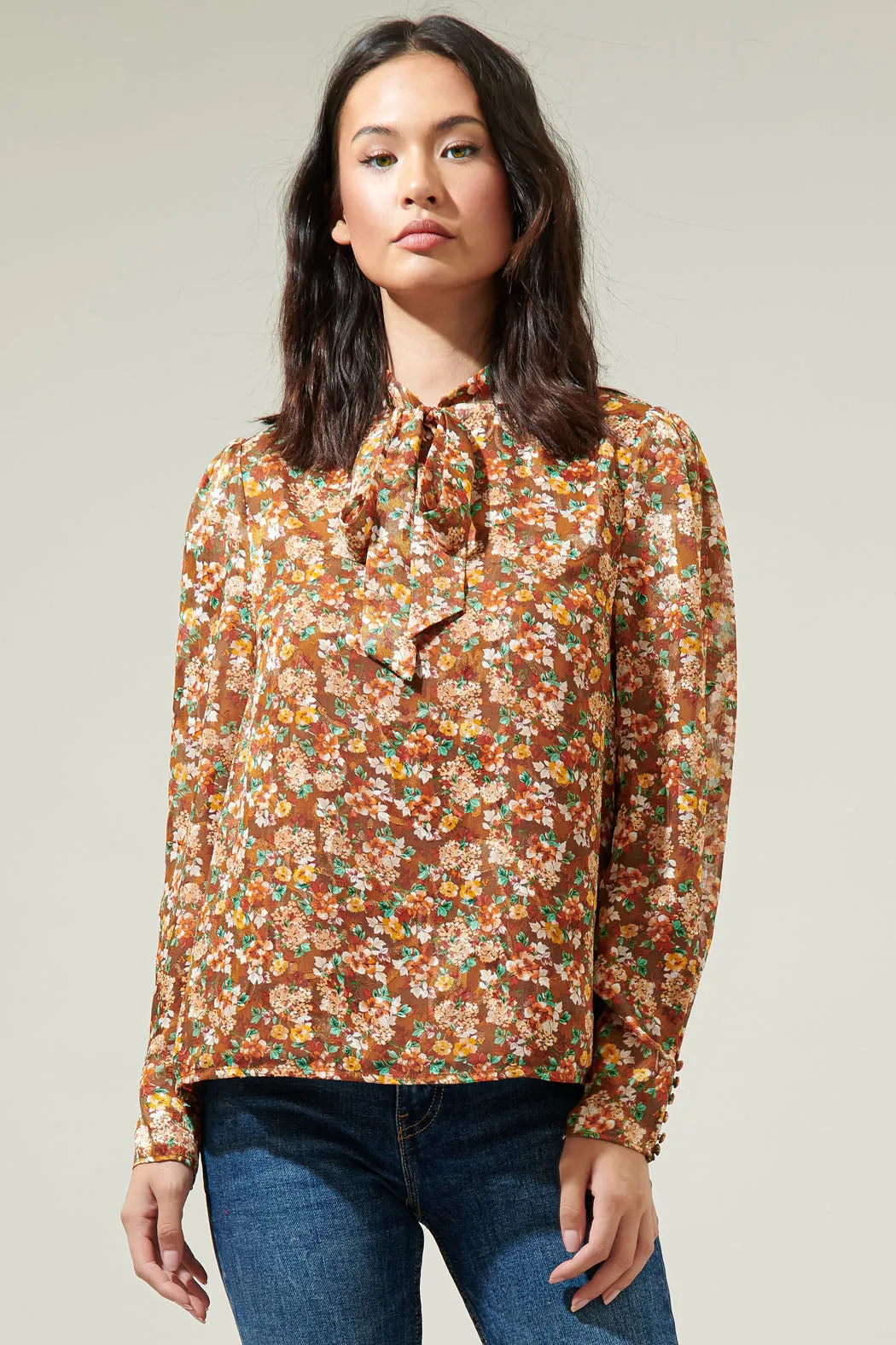 Candice Floral Rush Hour Bow Tie Blouse