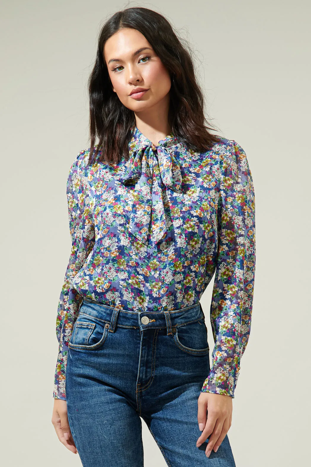 Candice Floral Rush Hour Bow Tie Blouse