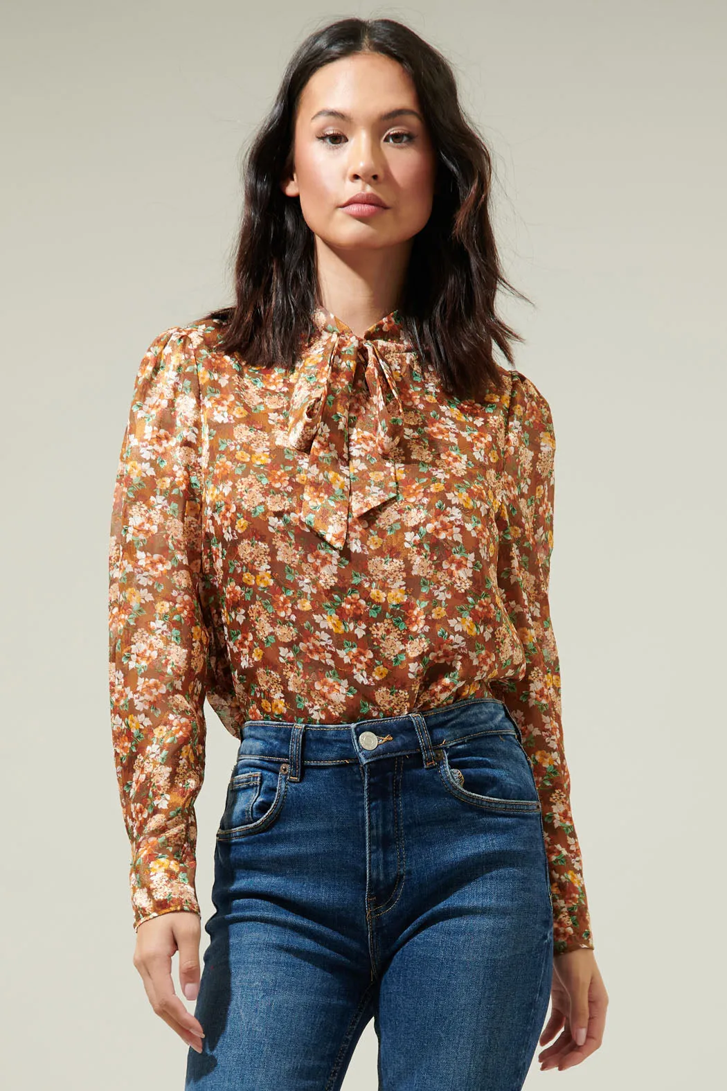 Candice Floral Rush Hour Bow Tie Blouse