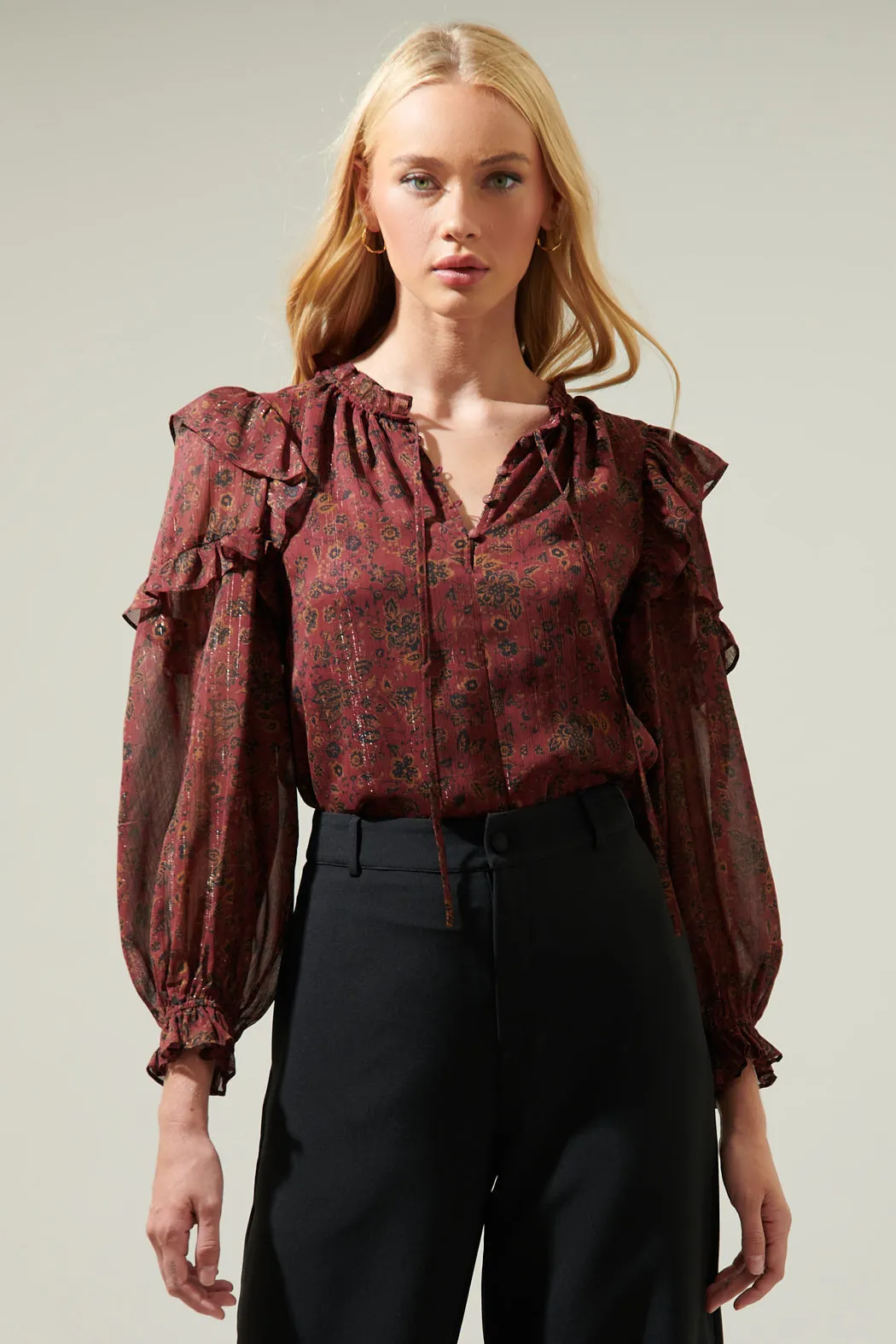 Carmina Beau Floral Marquette Henley Blouse