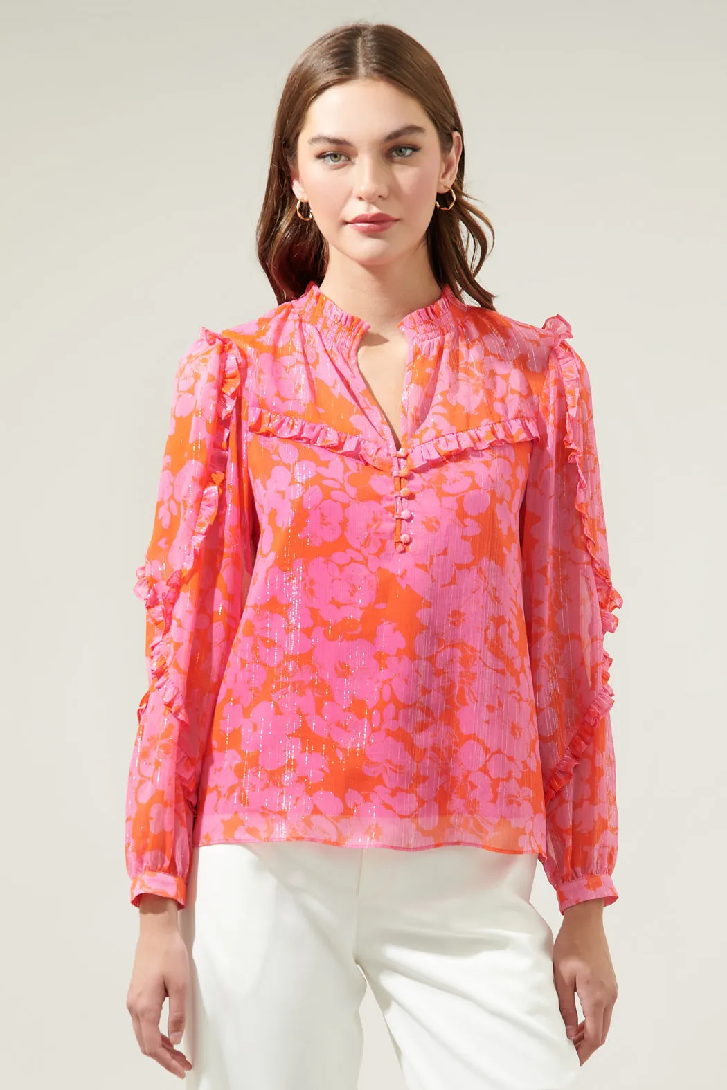 Carolina Reaper Ventura Split Neck Button Blouse