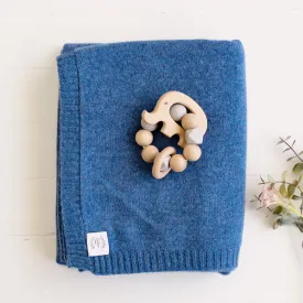 Cashmere Plain Knit Baby Blanket - Indigo