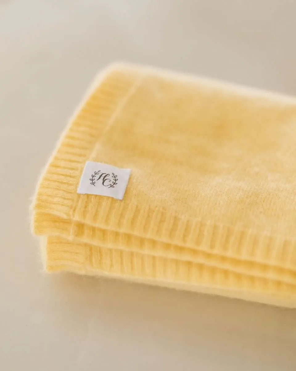 Cashmere Plain Knit Baby Blanket - Lemon