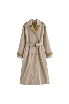 'Charlotte' Color-Blocked Long-Sleeve Collared Trench Coat