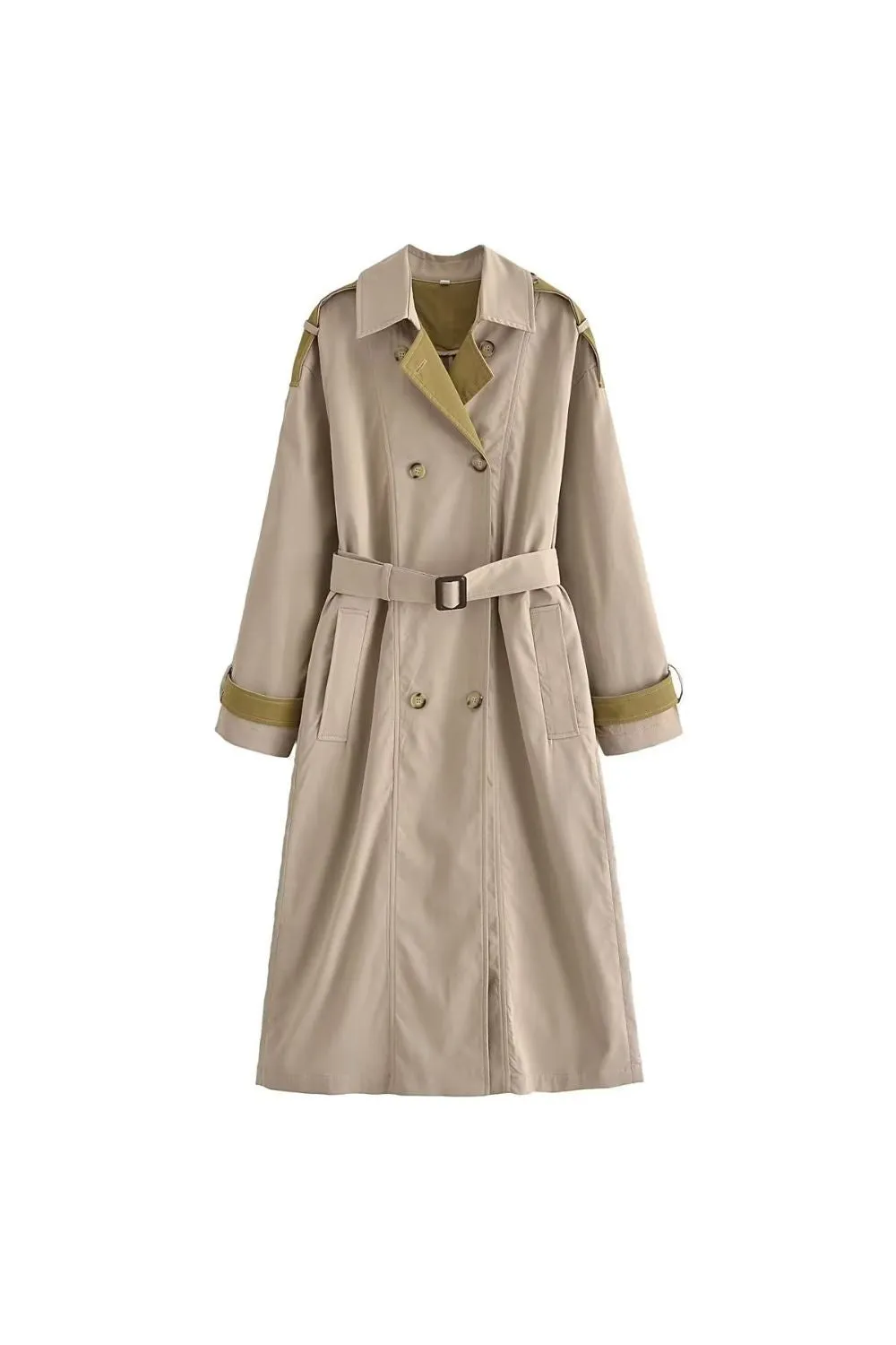 'Charlotte' Color-Blocked Long-Sleeve Collared Trench Coat