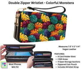 Colorful Monstera Double Zipper Wristlet by ML&M!