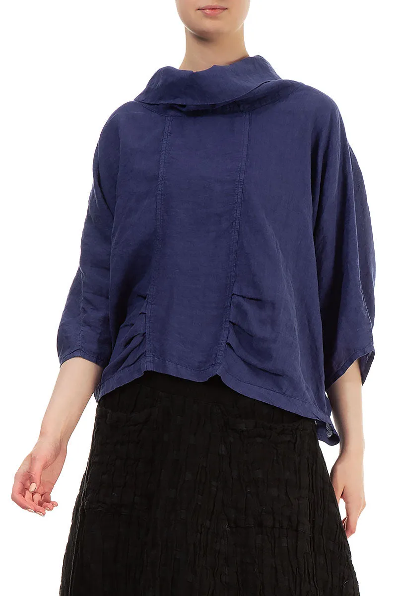 Cowl Neck Blue Violet Linen Blouse