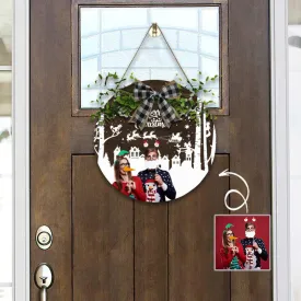 Custom Couple Photo Christmas Door Hanger Welcome Personalized Wood Circle Sign Round Welcome Sign Front Door Decor