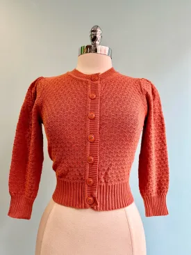 Dusty Orange Puff Sleeve Cropped Cardigan