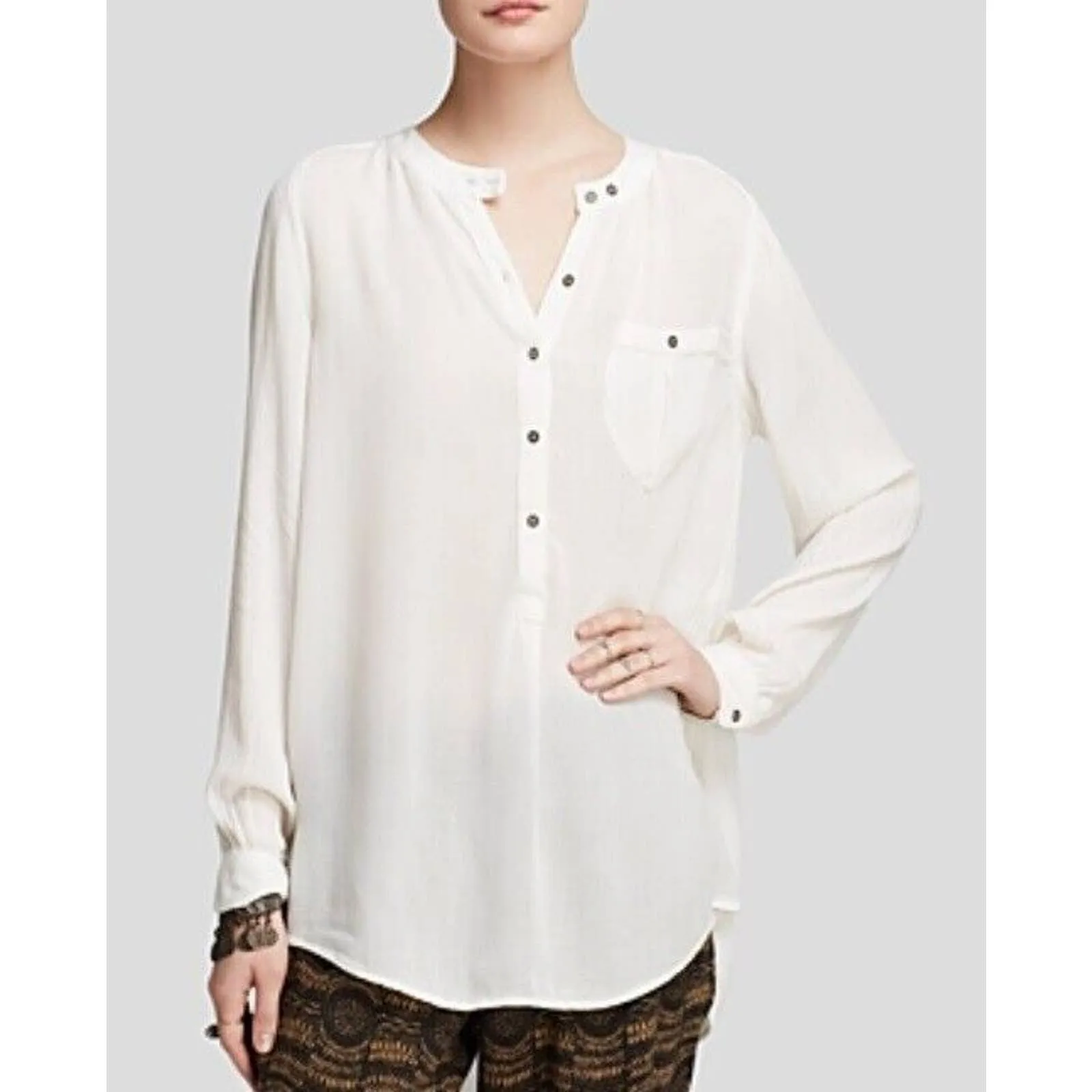 FREE PEOPLE, Ladies Boyfriend Button Down Pullover Blouse Ivory, Small, NWT $98