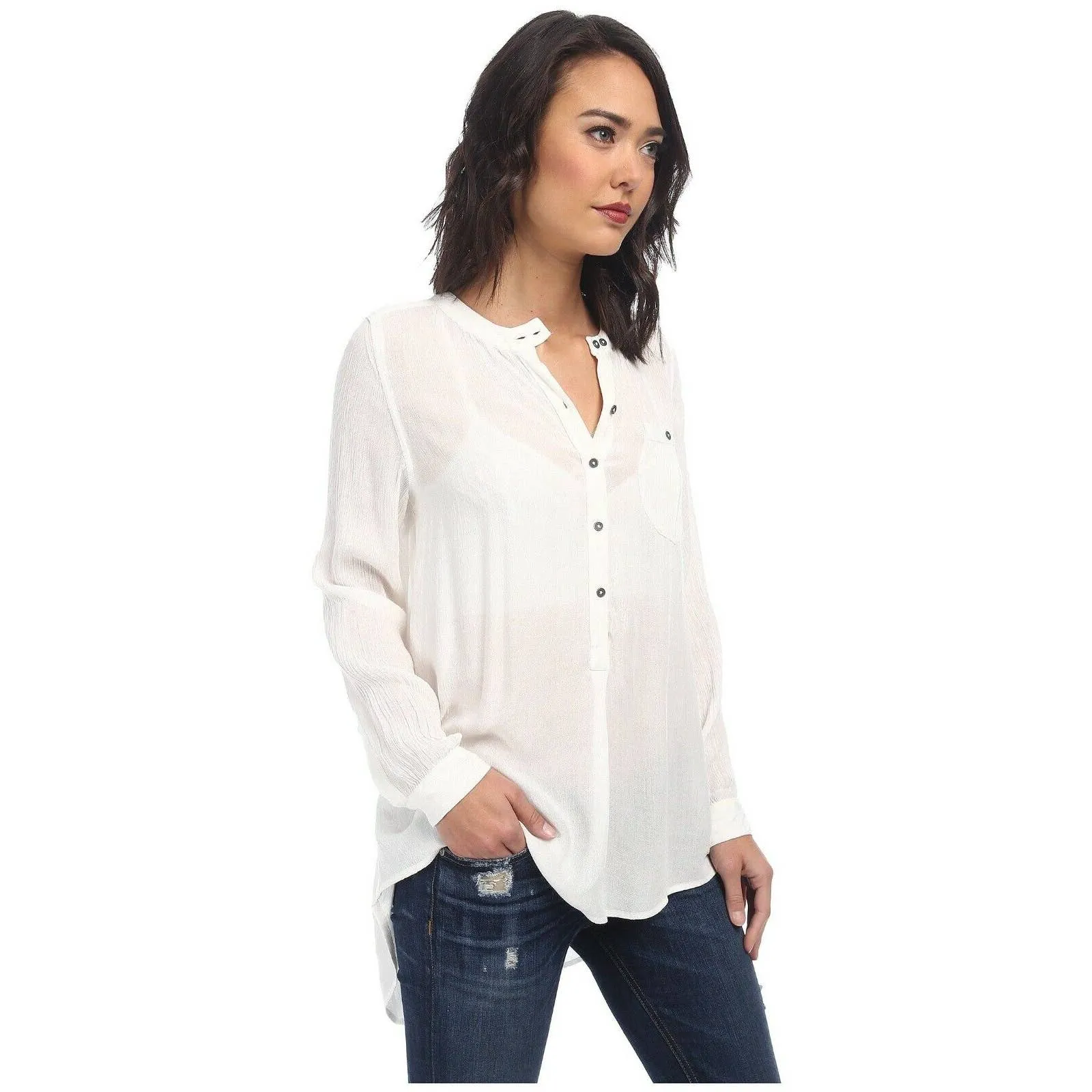 FREE PEOPLE, Ladies Boyfriend Button Down Pullover Blouse Ivory, Small, NWT $98