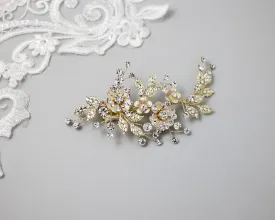 Gold Flower and Leaf Wedding Hair Clip