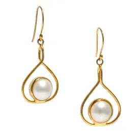 Gold Full Moon Mabe White Pearl Earrings