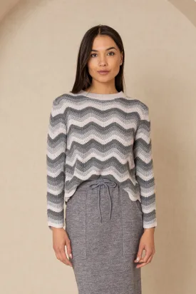 Grey Scalloped Knit Sweater