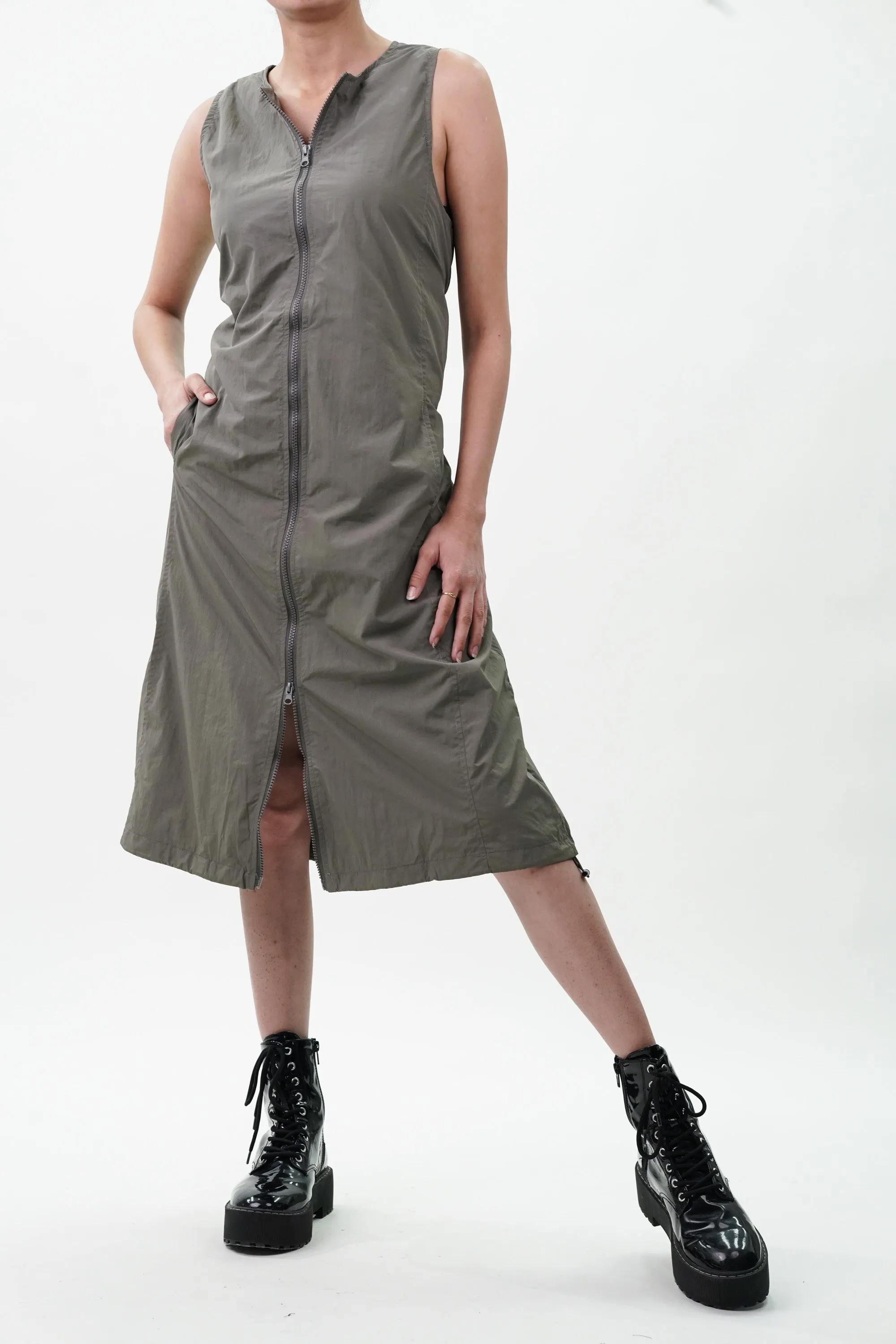 Grey Teak Double Slider Zipper Vest Dress