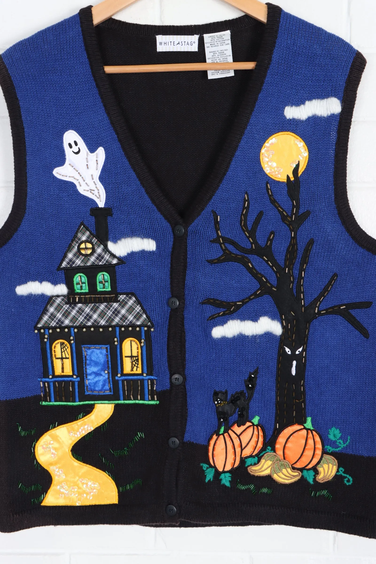 Haunted House Halloween WHITE STAG Knit Sleeveless Sweater Vest (XL)