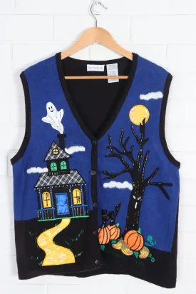 Haunted House Halloween WHITE STAG Knit Sleeveless Sweater Vest (XL)