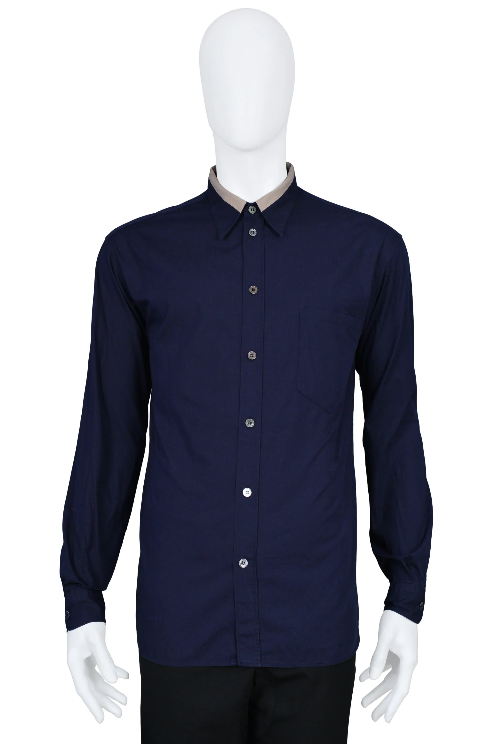 HELMUT LANG NAVY SHIRT WITH TAN COLLAR