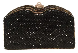 Judith Leiber Black Swarovski Crystal Minaudiere Evening Bag Clutch