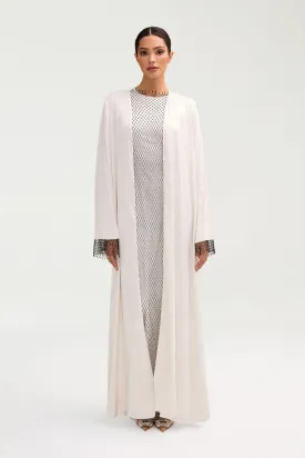 Lyana Crystal Mesh Satin Abaya - White