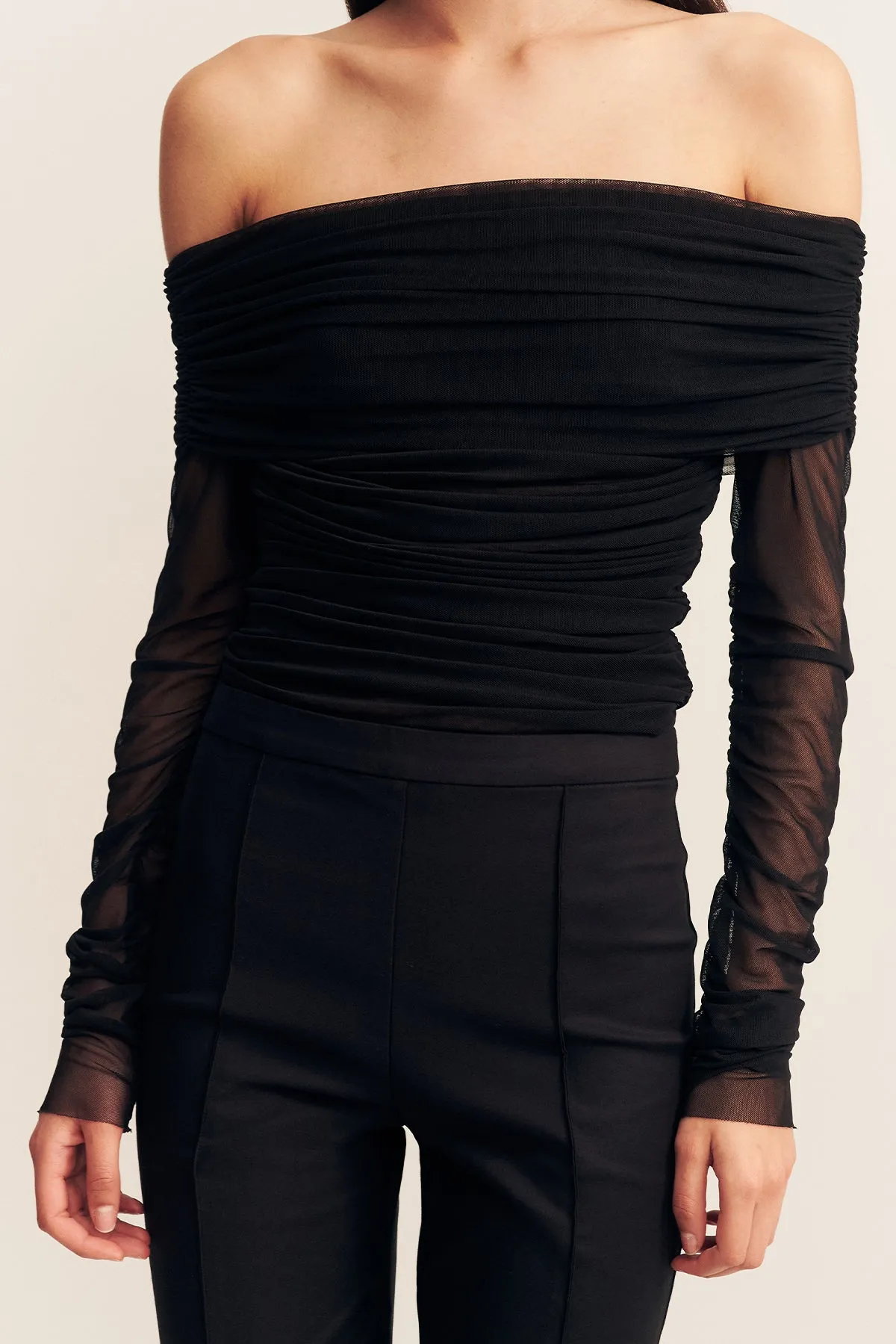 MIRA LONG SLEEVE OFF SHOULDER TOP - BLACK