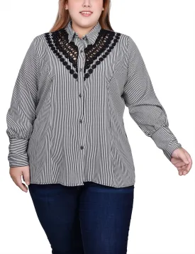 Plus Size Long Sleeve Crochet Trimmed Blouse