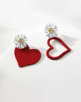 Red Heart and Daisy Earrings